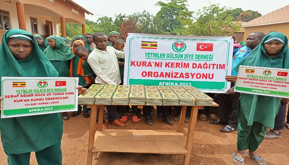 Community members receiving aid packages